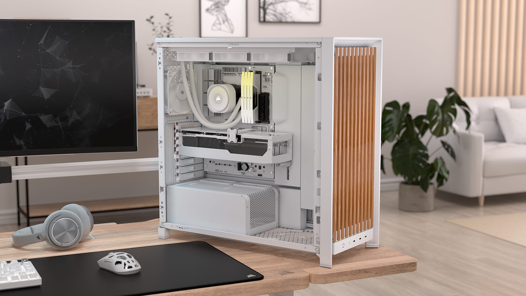 【ジャンク】corsair frame5000d RS FRAME 5000D WOOD RS Modular Mid-Tower PC Case - White/Oak