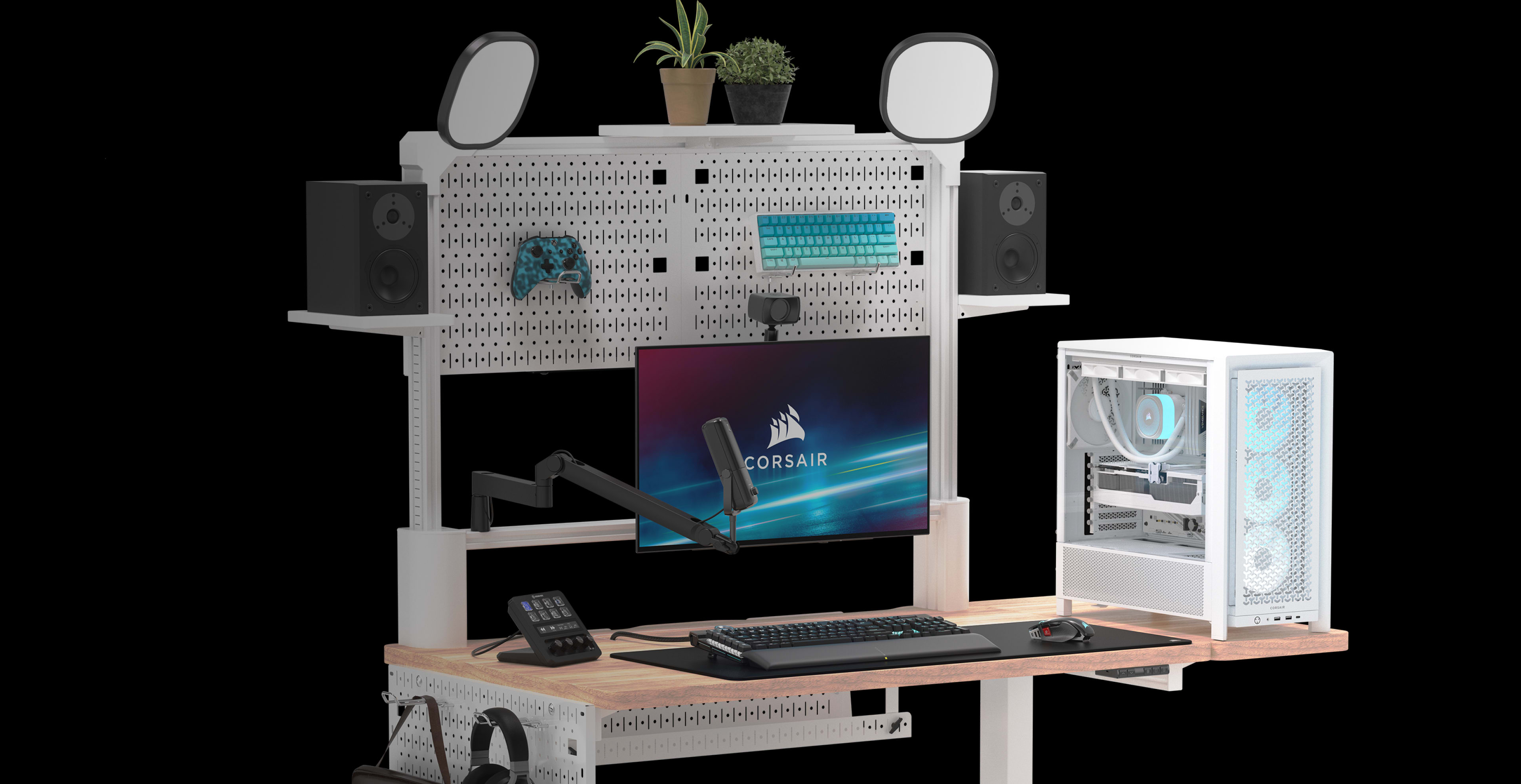 Pegboard Per Scrivania Gaming - 3 Pannelli Neri Con 9 Accessori: Porta Casco, Controller, Penne, Borraccia