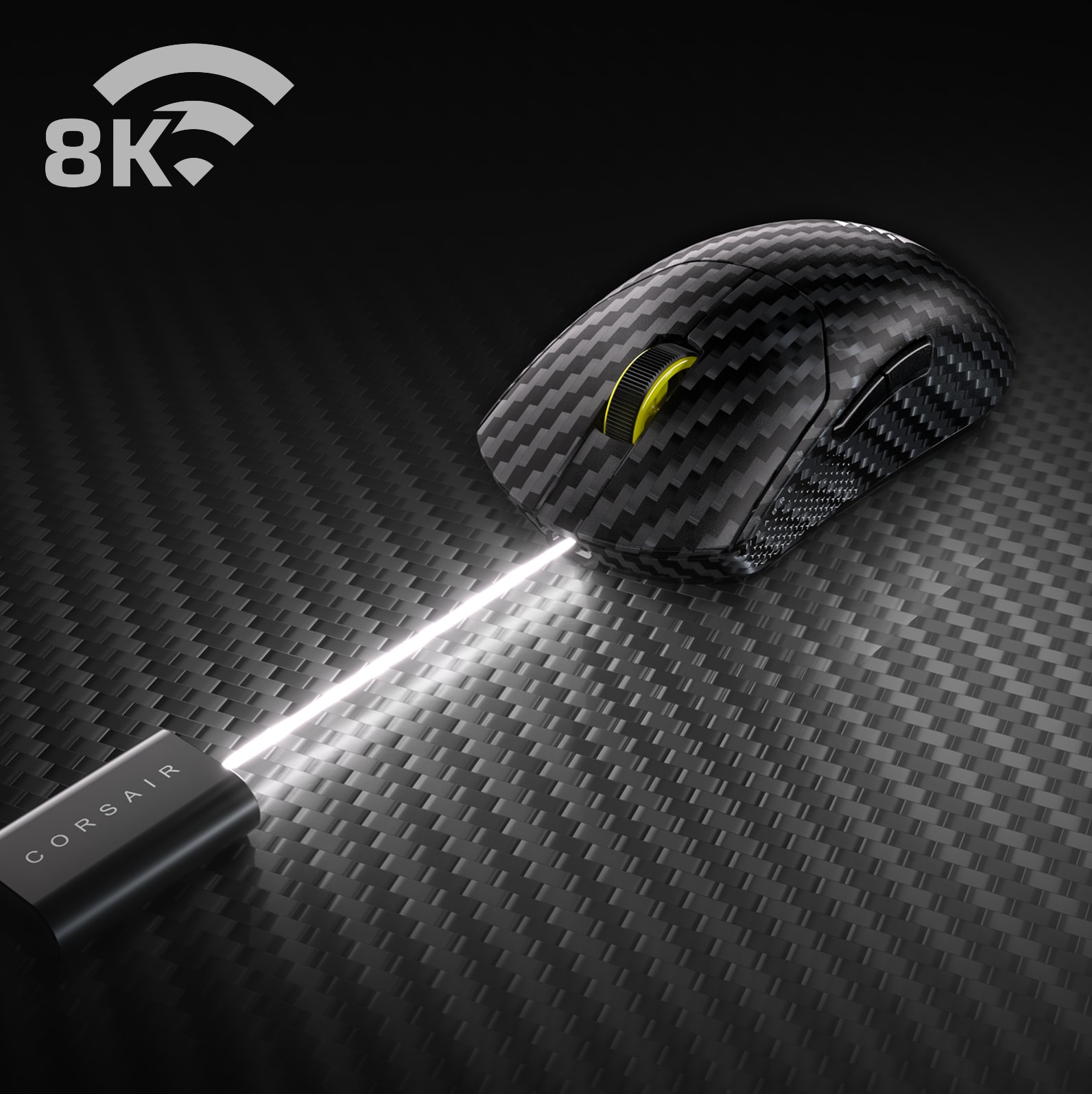 An image demonstrating the SABRE v2 PRO WIRELESS Carbon Fiber's 8,000Hz polling rate.