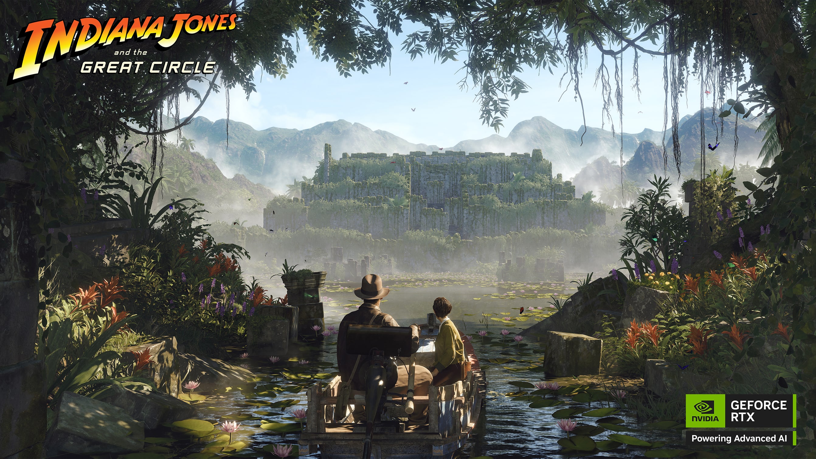Indiana Jones and the Great Circle game screenshot highlighting NVIDIA GeForce RTX-powered graphics