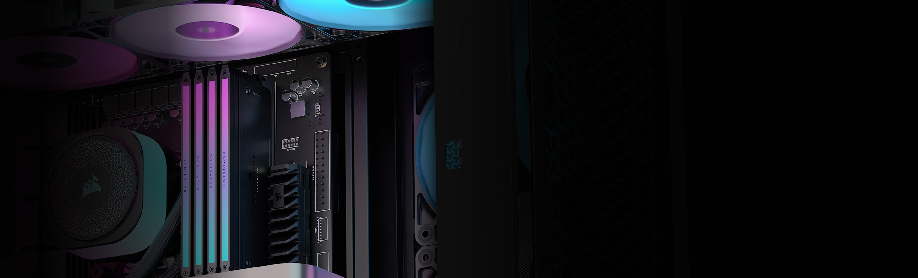 CORSAIR FRAME 4000D LCD black case interior showcasing the clean hidden cable management system from the back.