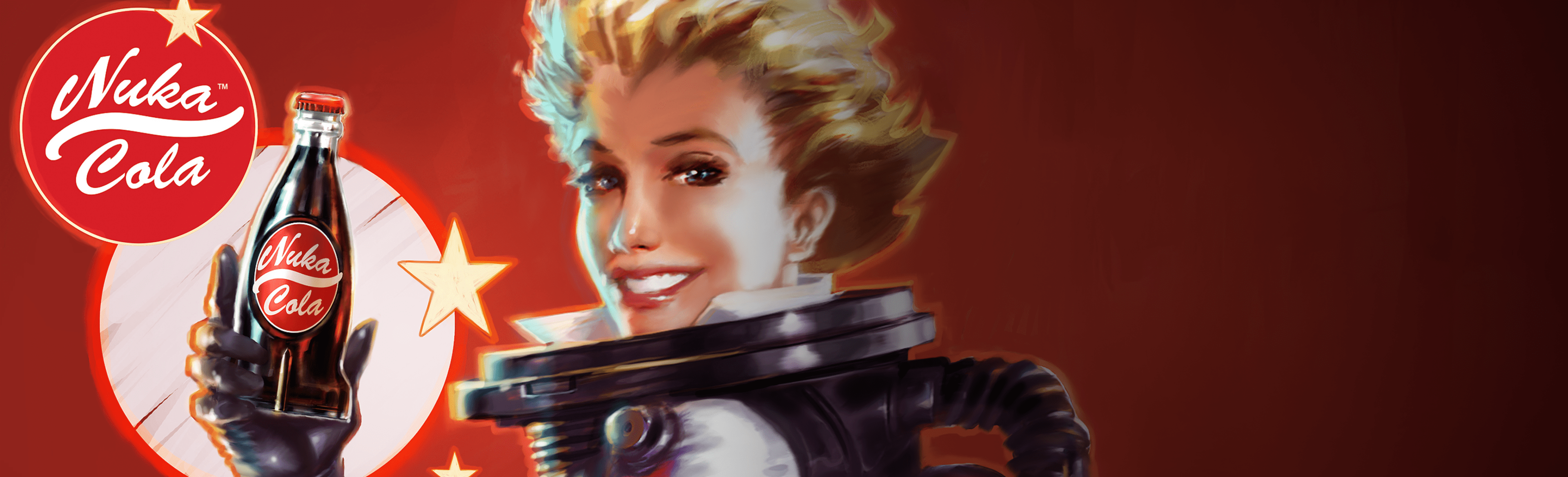 CORSAIR x Fallout Nuka-Cola promo banner with retro-futuristic woman in spacesuit holding a Nuka-Cola bottle.