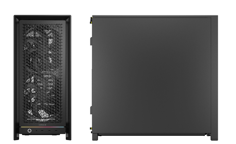 Technical dimensions diagram for the CORSAIR FRAME 5000 WS PC case in black, showing measurements from front, side, and top views.