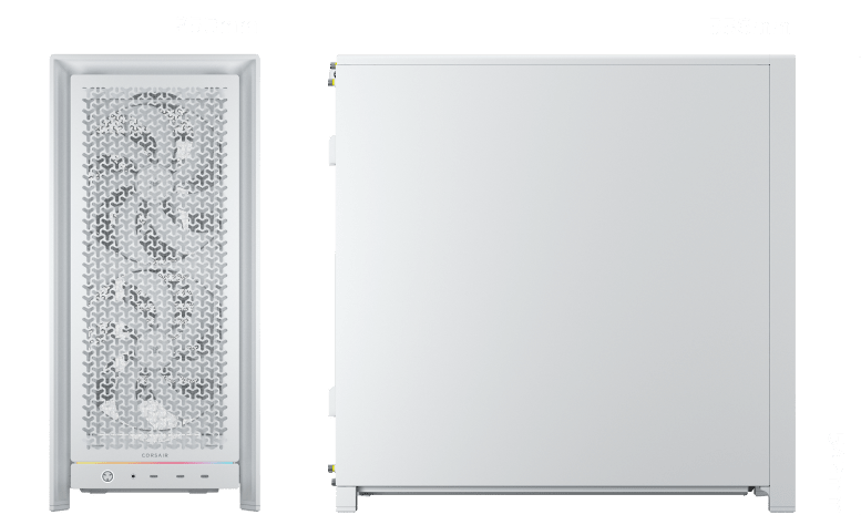 CORSAIR FRAME 5000 WS white case dimensions diagram showing annotated front and side profile measurements.