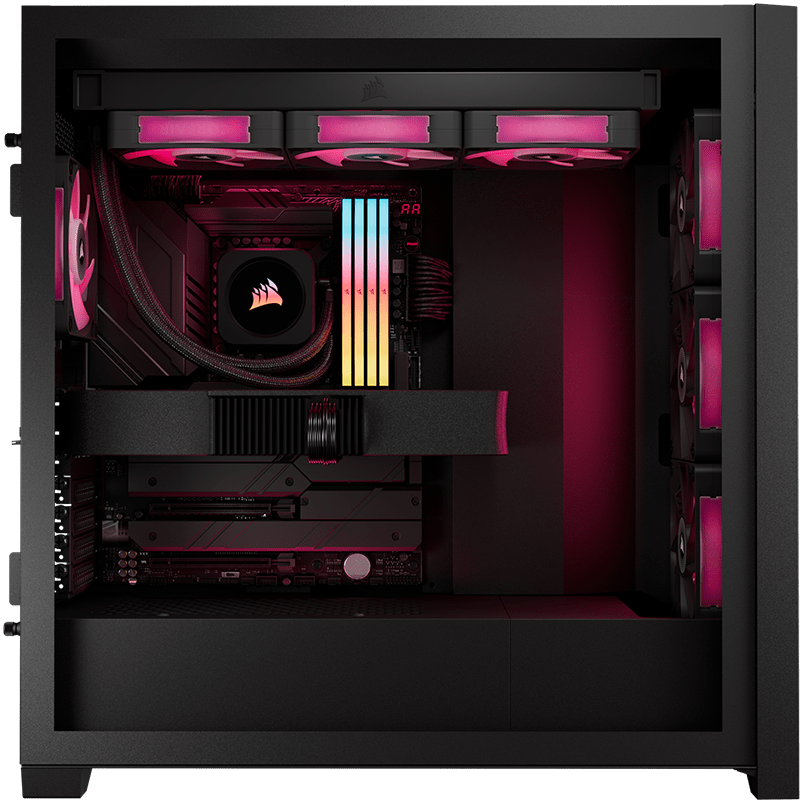 A side view of a PC with CORSAIR VENGEANCE RGB RS DDR5.
