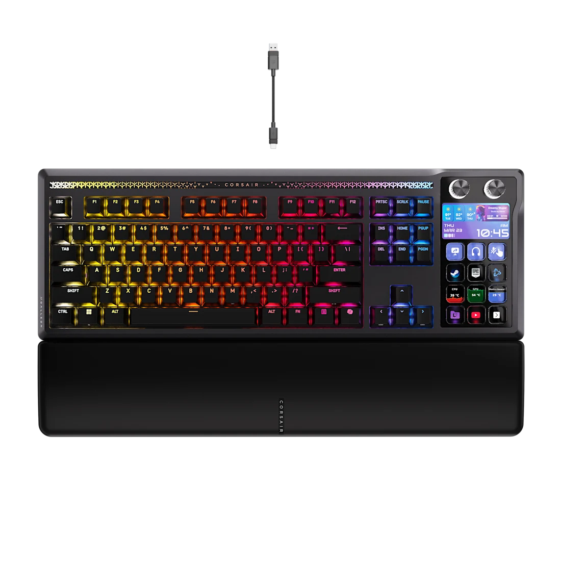 Teclado mecânico Corsair GALLEON 100 SD com Stream Deck integrado, RGB e apoio de pulso