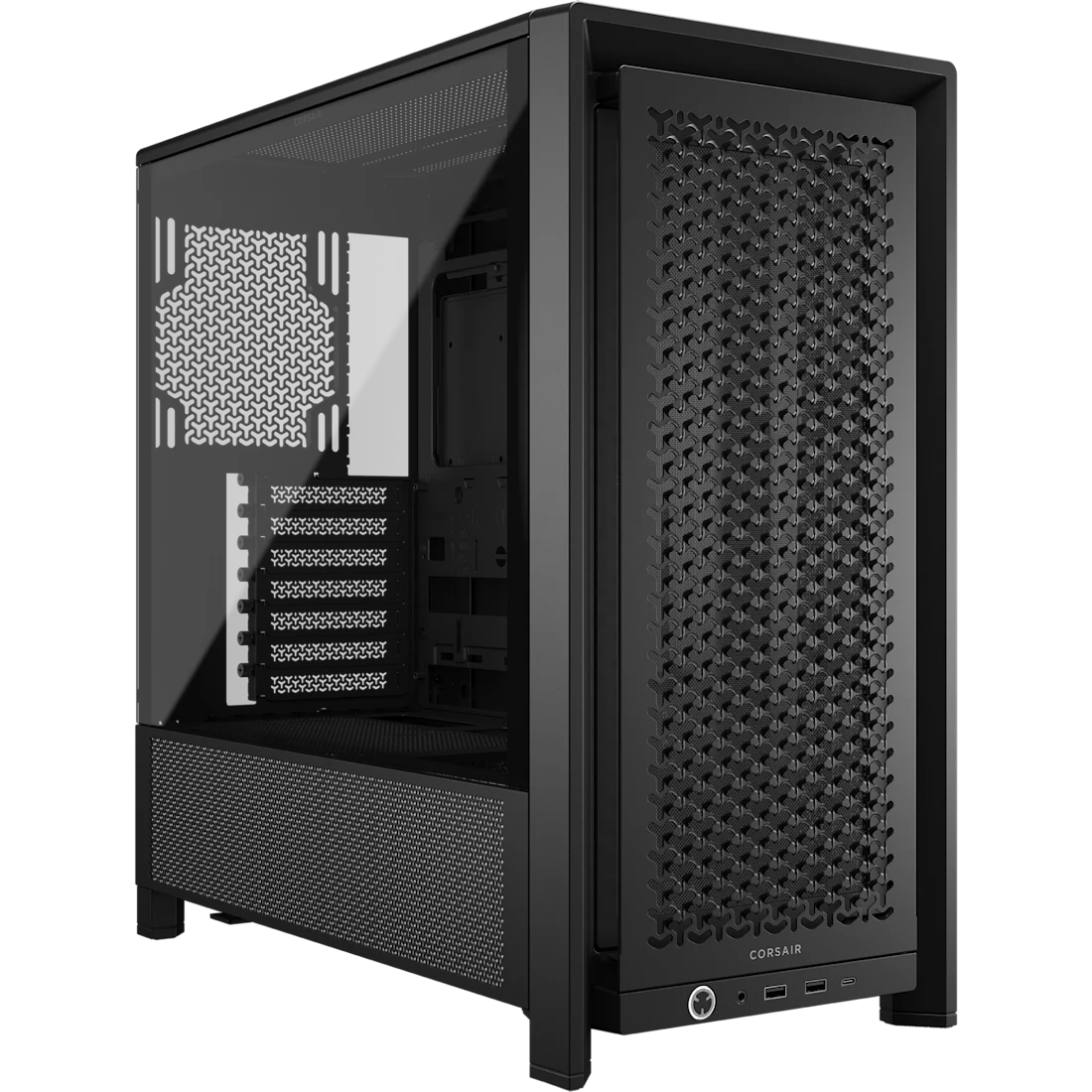 Corsair frame 4000d črno računalniško ohišje sprednji pogled s kaljenim steklom