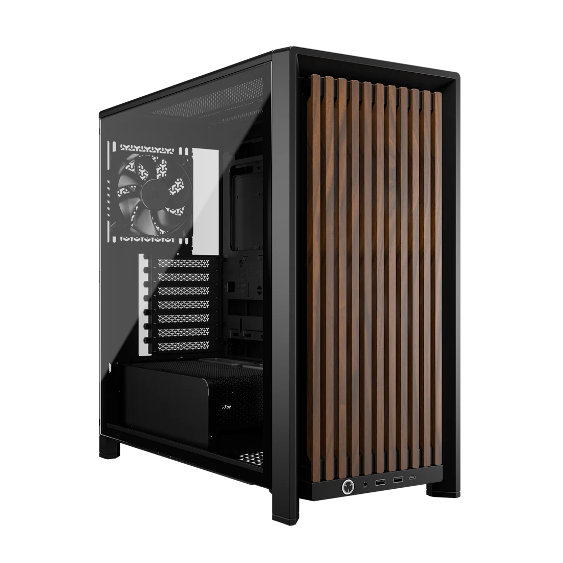 Corsair frame 4000d rs wood črno orehovo pc ohišje s kaljenim steklom