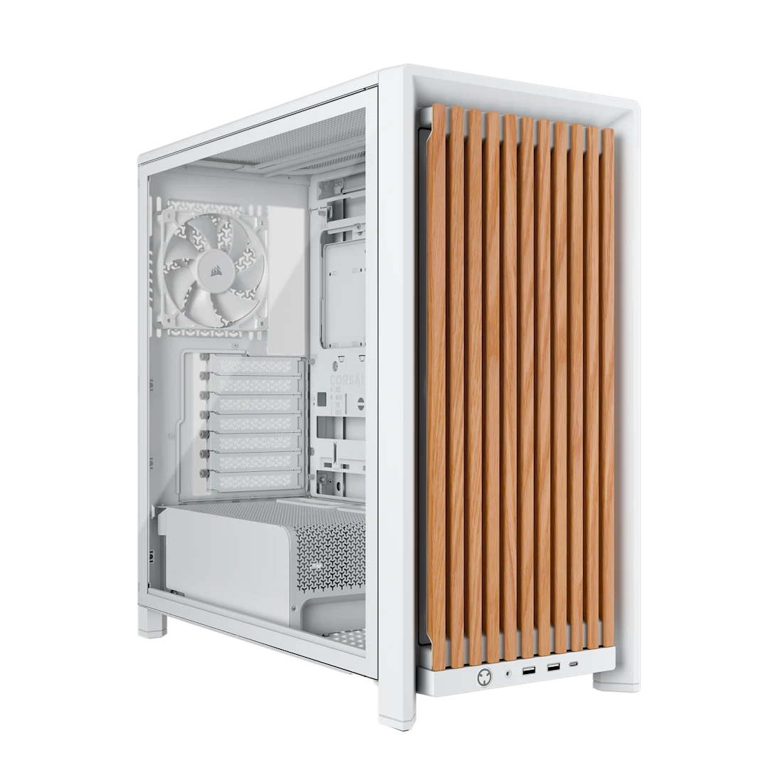 Corsair frame 4000d rs wood | bela hrast | e-atx | 4x rs120 pwm | kaljeno steklo | modularno midi-tower ohišje 1 Corsair frame 4000d rs wood white oak belo ohišje s hrastovim sprednjim panelom