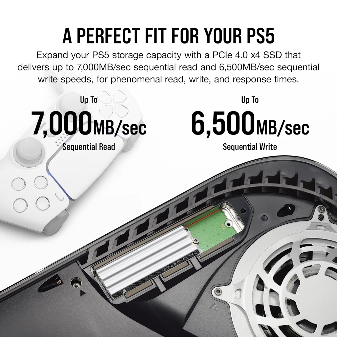 Corsair mp600 elite 1tb | m. 2 2280 pcie 4. 0 nvme | 7000/6200 mb/s | hladilnik in 256-bit aes | ssd disk 2 Corsair mp600 elite 1tb ssd – stranski pogled na aluminijast hladilnik