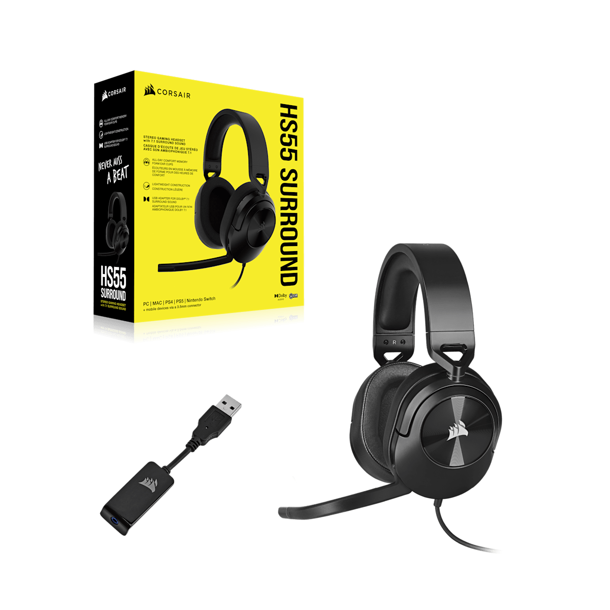 Corsair HS55 Surround V2 Wired Gaming Headset, цвет: Карбоновый — фото 7