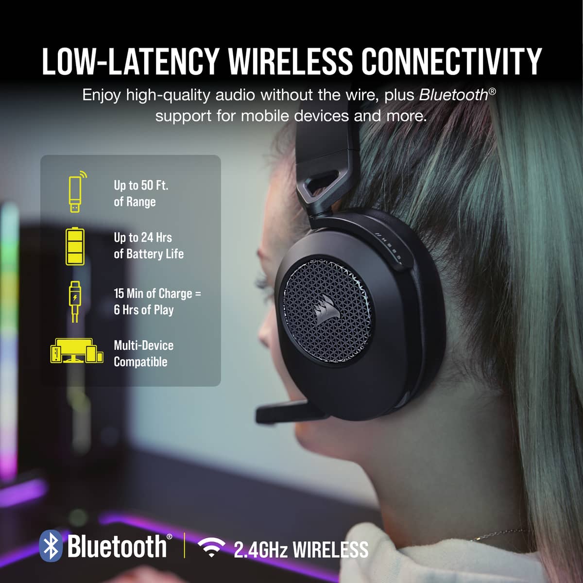 Corsair HS65 Wireless Gaming Headset, цвет: Карбоновый — фото 2