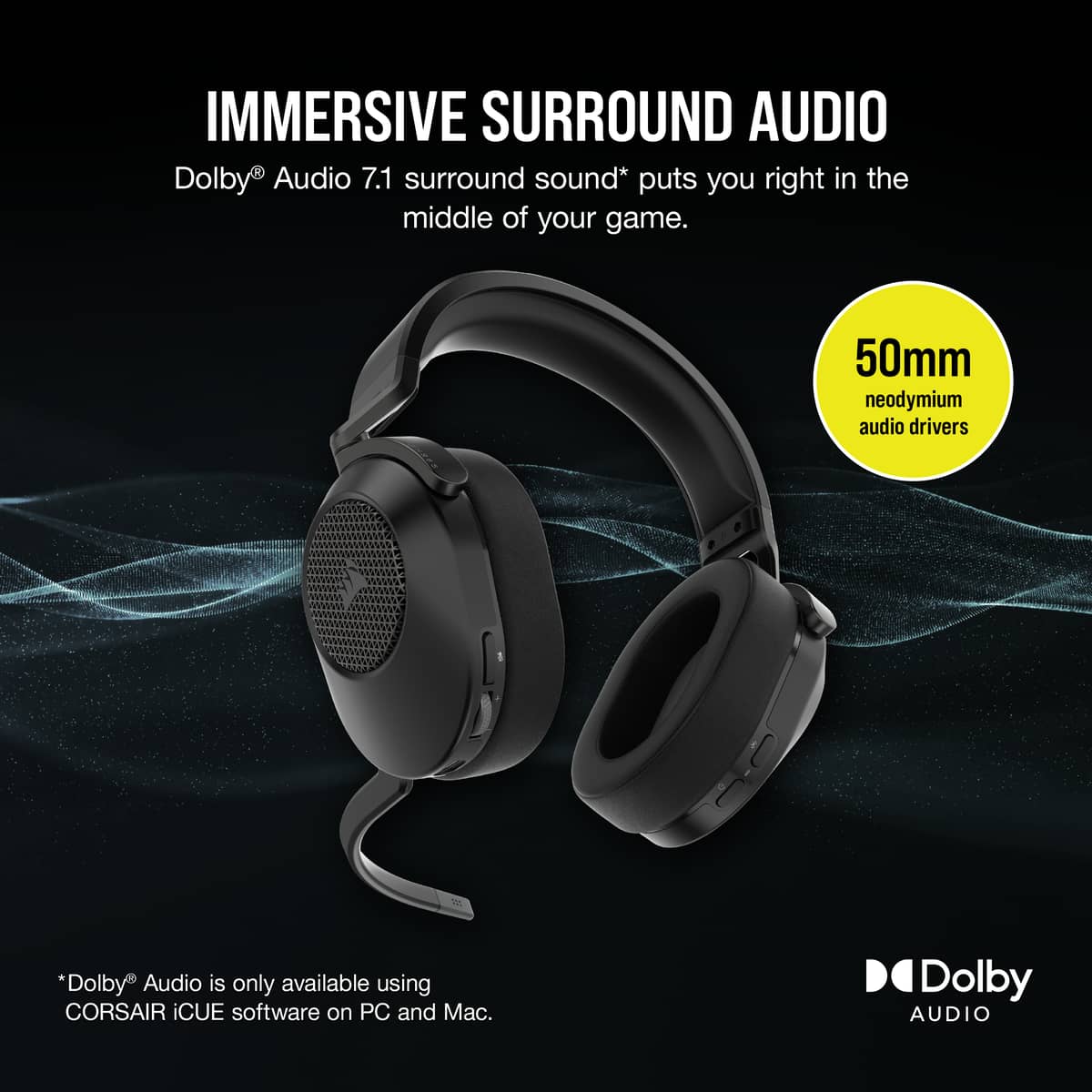 Corsair HS65 Wireless Gaming Headset, цвет: Карбоновый — фото 4
