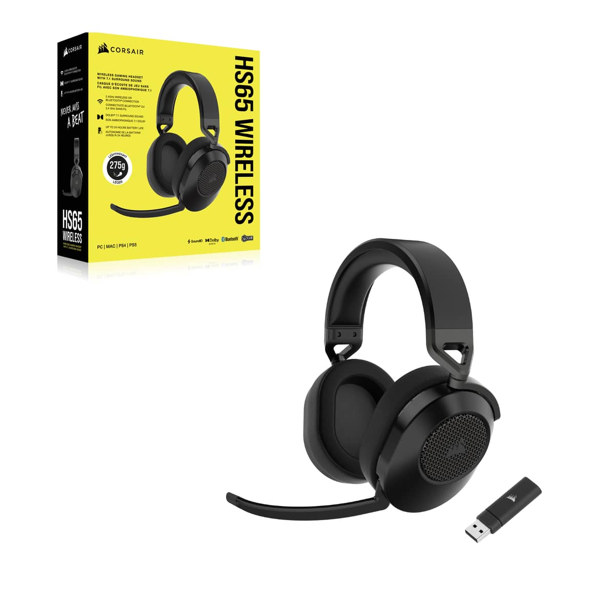 Corsair HS65 Wireless Gaming Headset, цвет: Карбоновый — фото 8