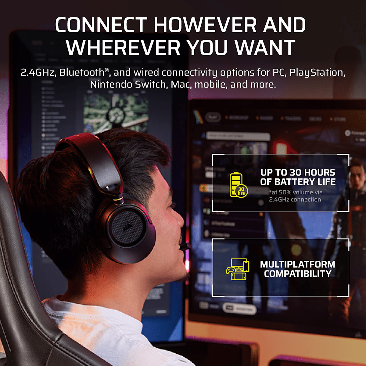 Corsair HS35 v3 Wireless Gaming Headset, цвет: Карбоновый — фото 4
