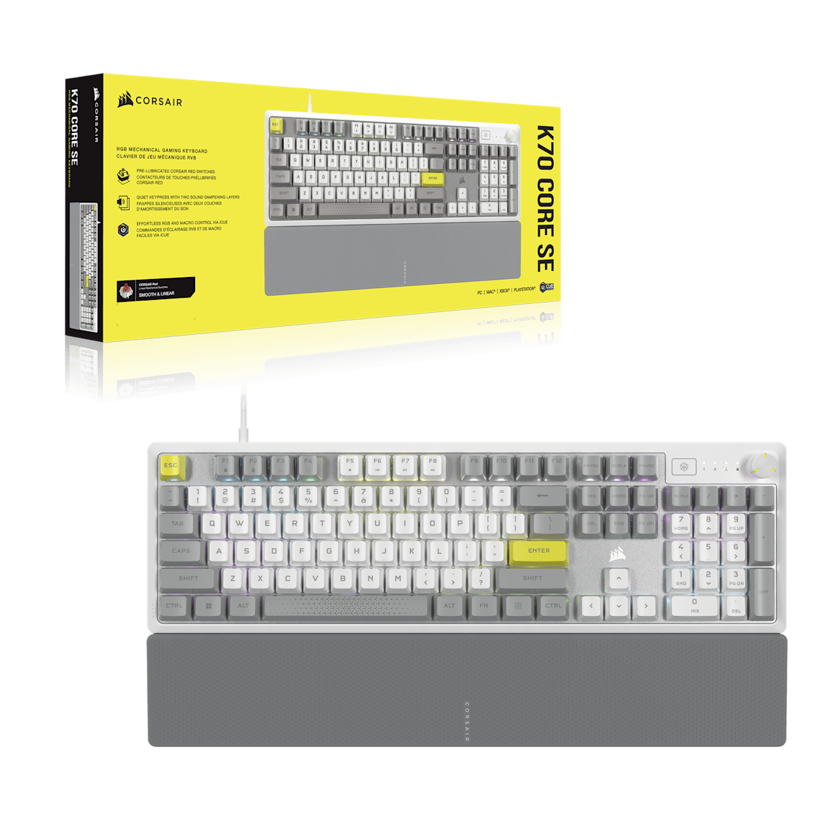 Corsair K70 Core SE RGB Mechanical Gaming Keyboard with Palm Rest, цвет: Белый — фото 9