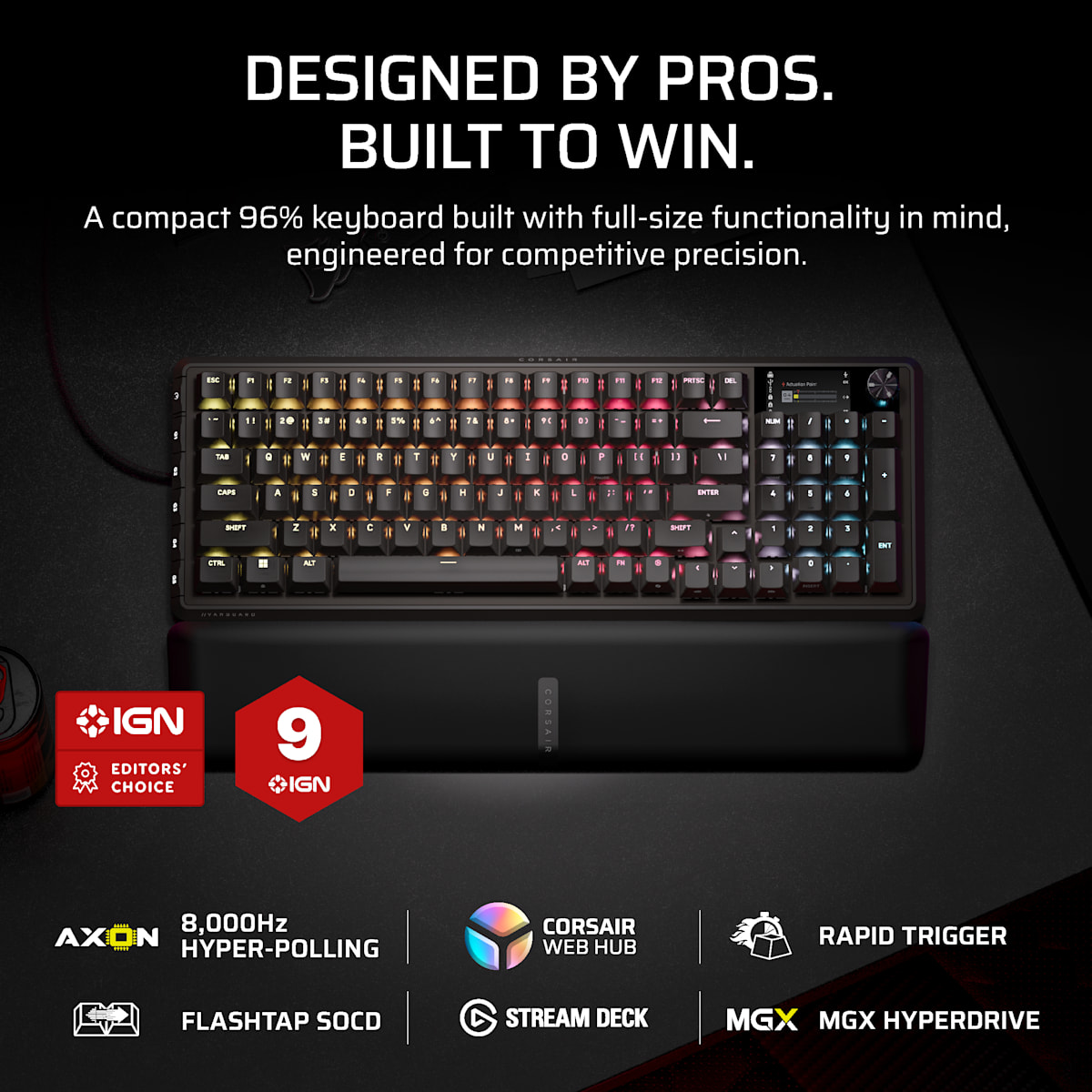 Corsair Vanguard Pro 96 Hall Effect Gaming Keyboard, цвет: Чёрный — фото 2