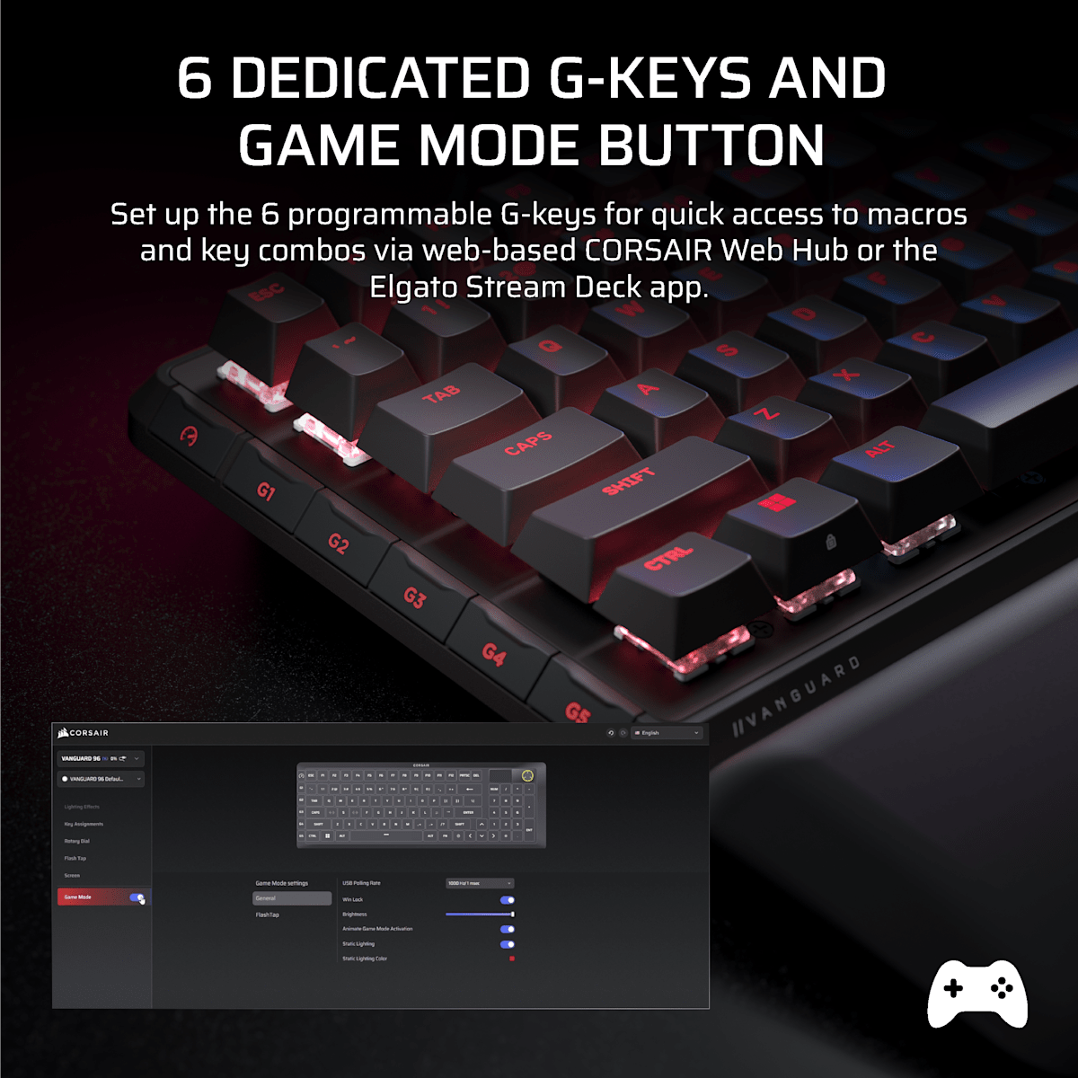 Corsair Vanguard 96 Wireless Mechanical Gaming Keyboard, цвет: Na - North American Layout — фото 8