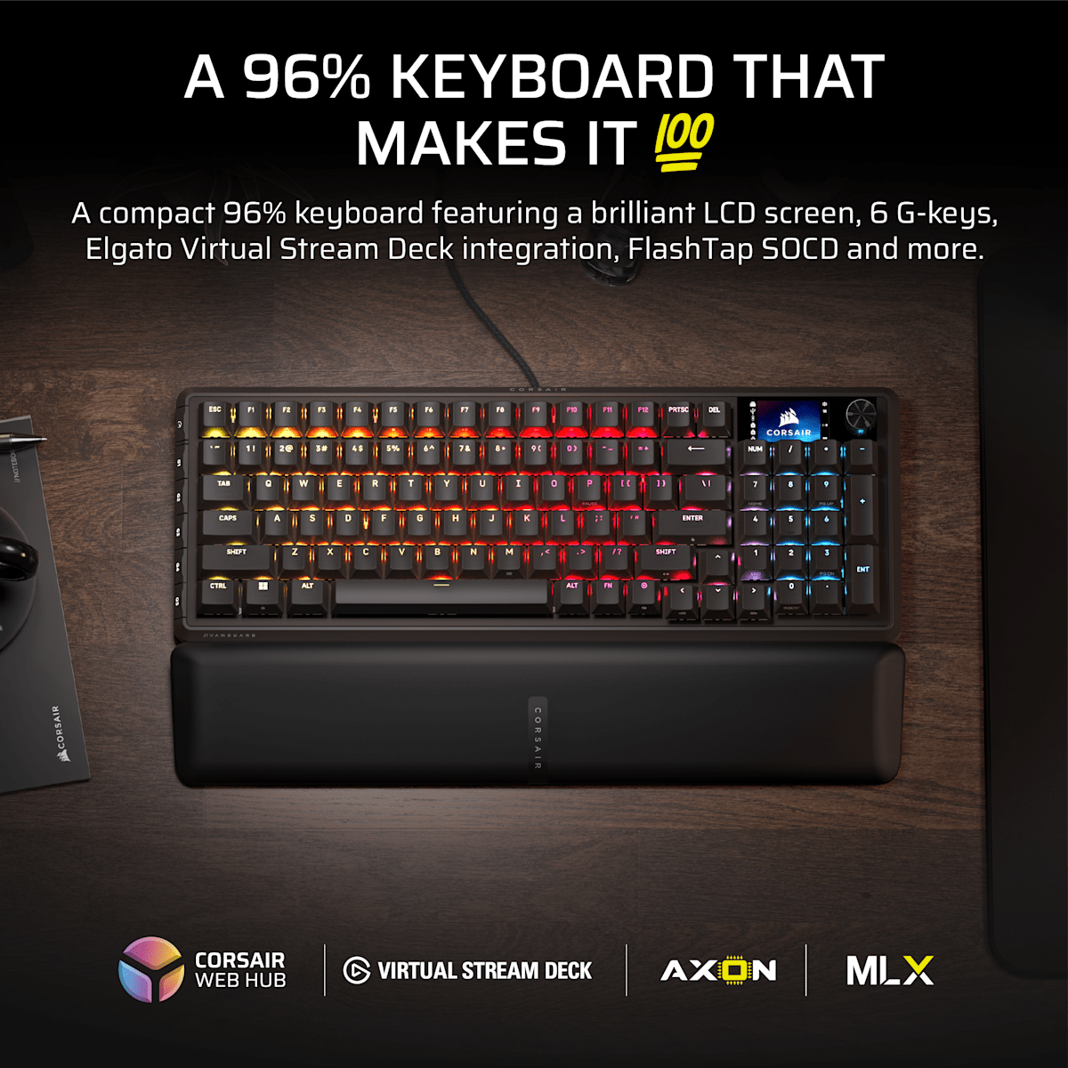 Corsair Vanguard 96 Mechanical Gaming Keyboard, цвет: Чёрный, вариант 1 — фото 2