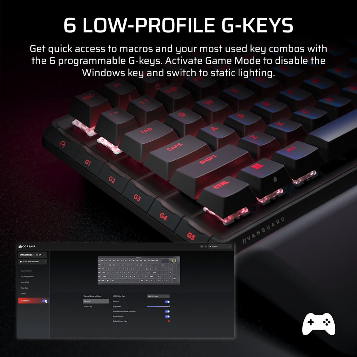 Corsair Vanguard 96 Mechanical Gaming Keyboard, цвет: Чёрный, вариант 1 — фото 9