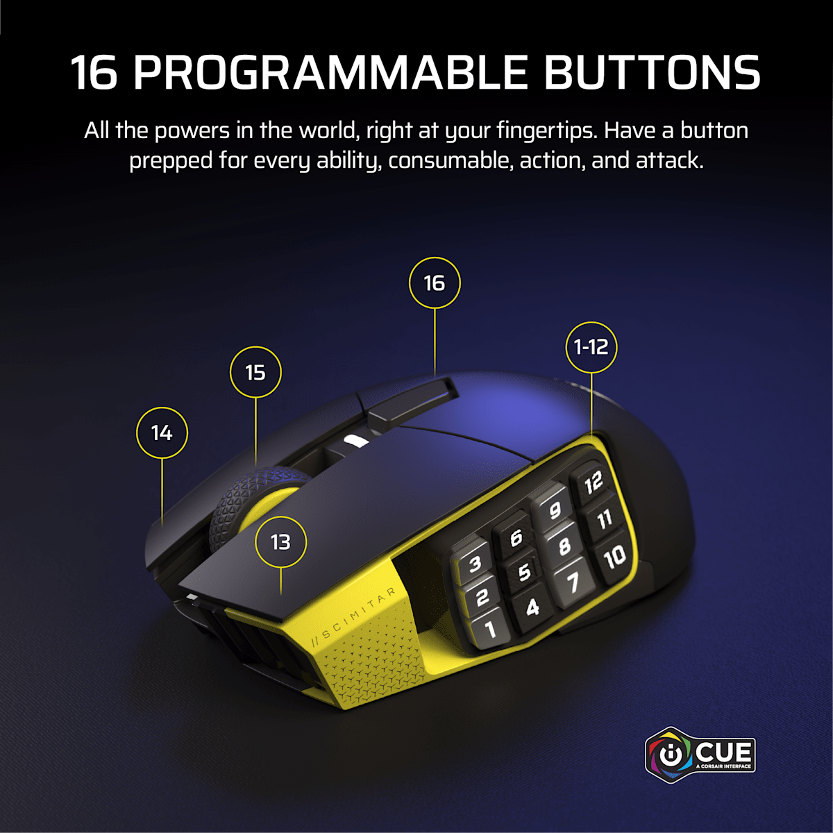 Corsair Scimitar Elite Wireless SE MMO Gaming Mouse, цвет: Чёрный жёлтый — фото 3