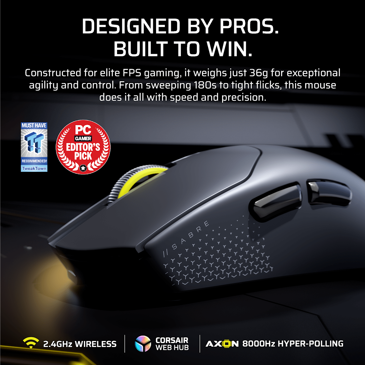 Corsair Sabre v2 Pro Ultralight Wireless Gaming Mouse, цвет: Чёрный — фото 2