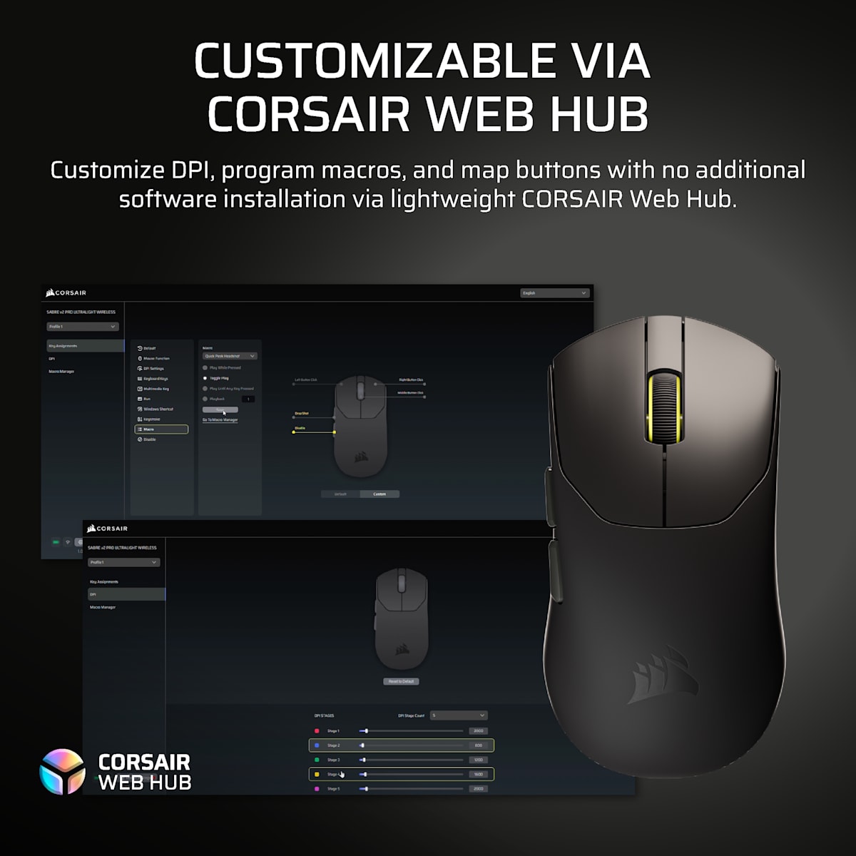 Corsair Sabre v2 Pro Ultralight Wireless Gaming Mouse, цвет: Чёрный — фото 9