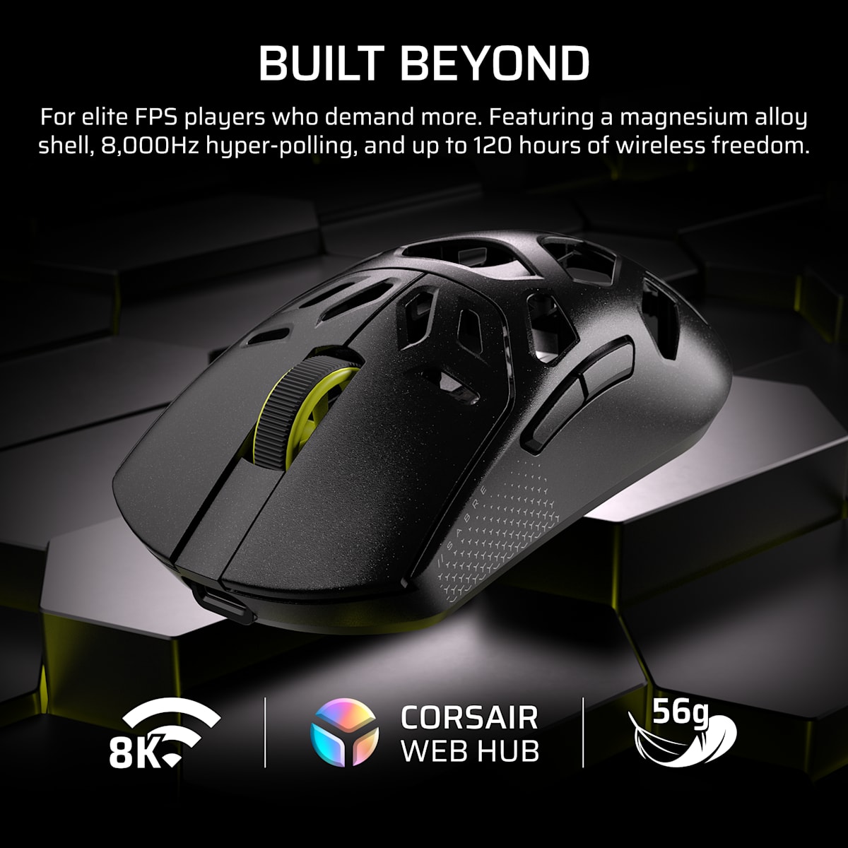 Corsair Sabre v2 Pro Wireless Magnesium Alloy Gaming Mouse, цвет: Чёрный — фото 2