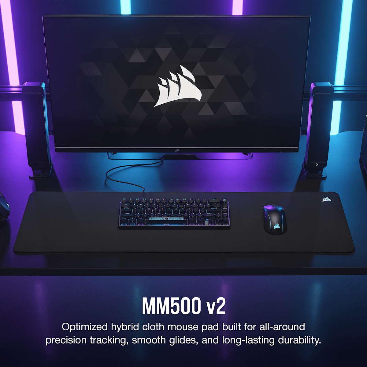 Corsair MM500 v2 Hybrid Cloth Gaming Mouse Pad, цвет: Чёрный / Extended — фото 2
