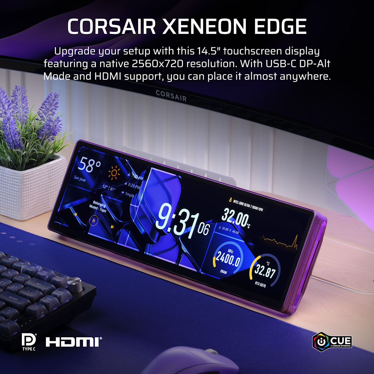 Corsair Xeneon Edge 14.5" LCD Touchscreen, цвет: Фиолетовый — фото 2