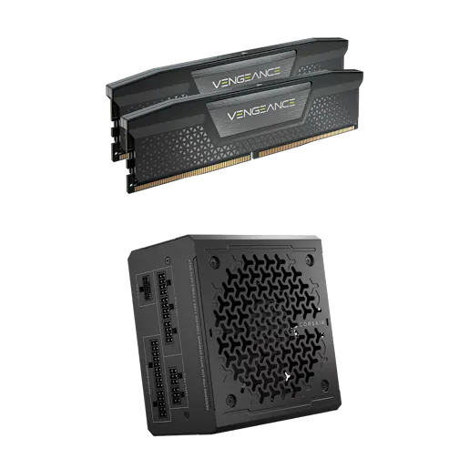 CORSAIR Kit de memoria DRAM DDR5 a 6.400 MT/s VENGEANCE® de 32 GB (2 x 16 GB) CL32 y paquete de fuente de alimentación RMe Series de 850 W
