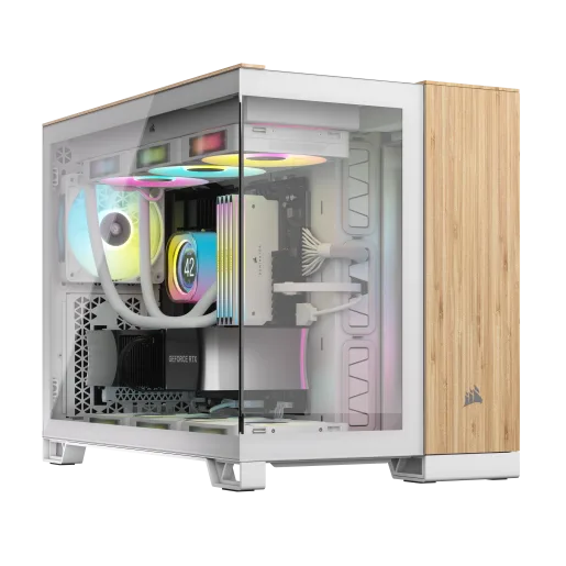 CORSAIR 2500X Micro ATX Dual Chamber PC Case - White/Bamboo Wood