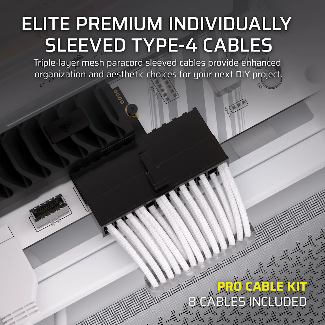 Elite Premium Individually Sleeved Type-4 PSU Cables Pro Kit - White - Thumbnail 4