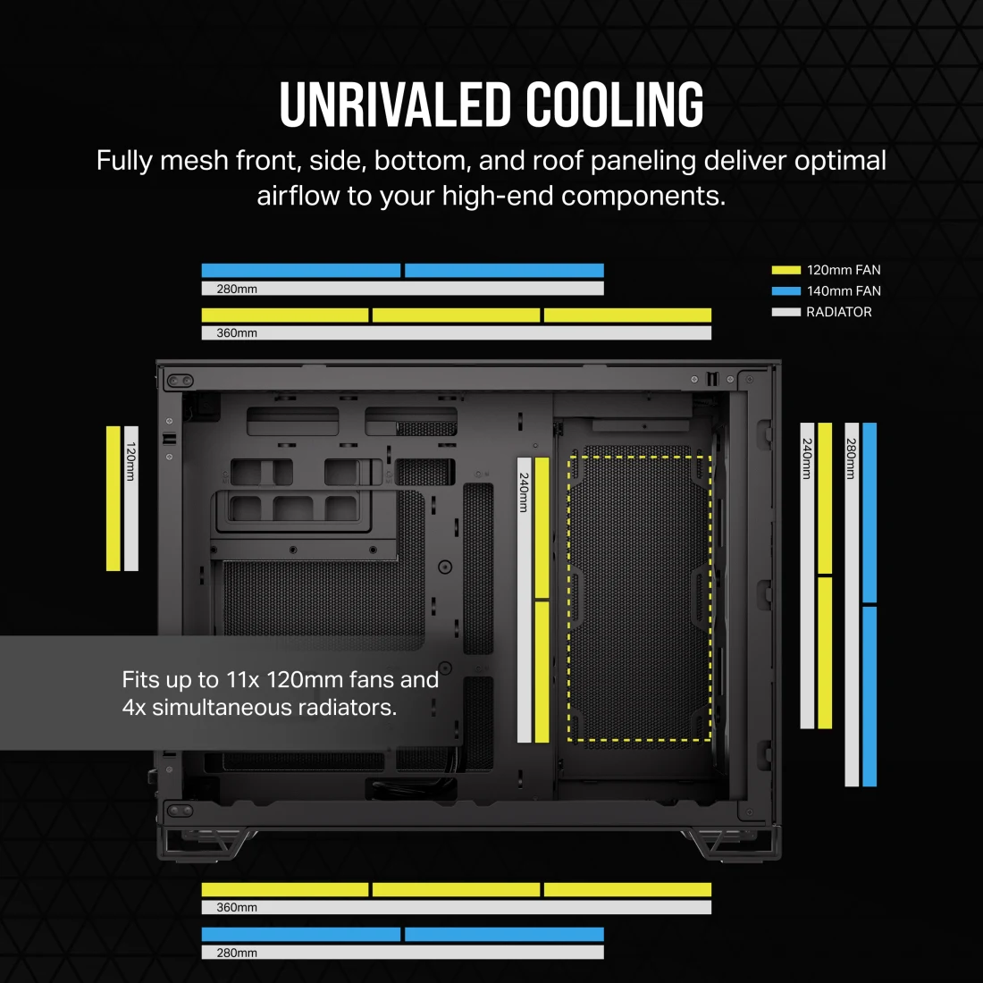 2500D AIRFLOW Mid-Tower Dual Chamber PC Case - Black