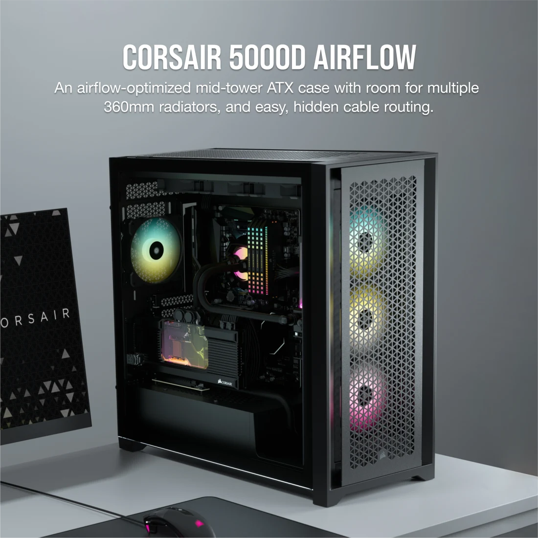 Chasis de PC ATX semitorre con cristal templado 5000D AIRFLOW, negro
