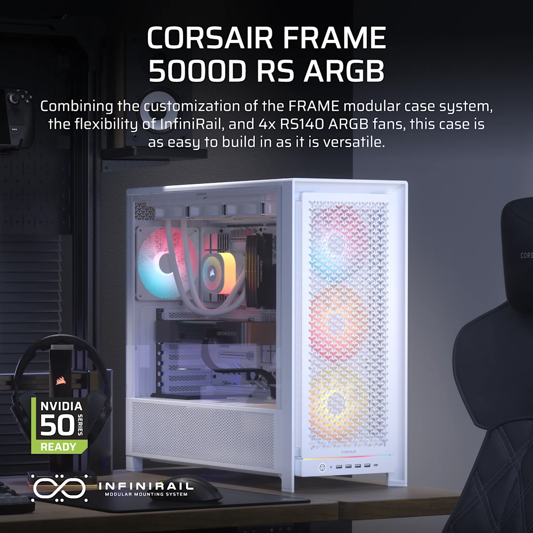 FRAME 5000D RS ARGB HIGH-AIRFLOW MID-TOWER PC CASE - WHITE
