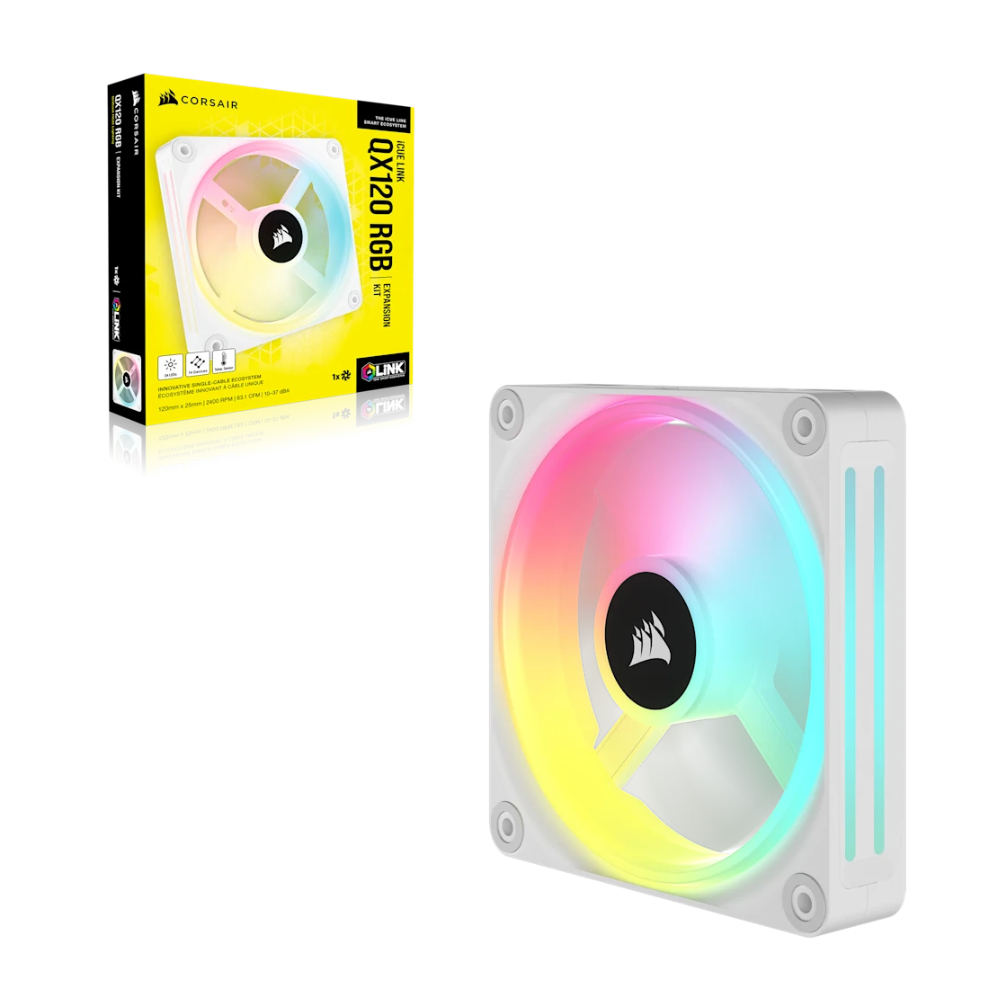 Corsair QX120 RGB Single White iCUELINK 120mm PWM PC Fan - Thumbnail 2