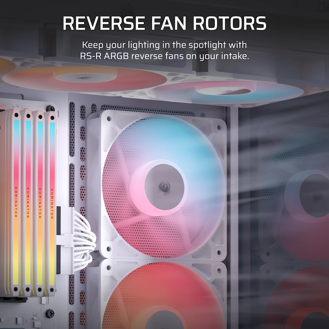 RS120-R ARGB 120mm PWM Reverse Fans Triple Pack - White