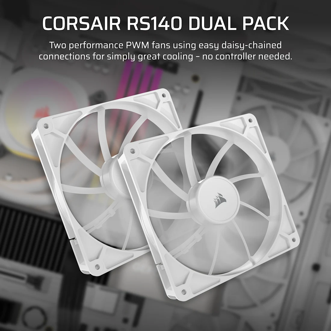 RS140 140mm PWM Fans - Dual Pack - White - Thumbnail 2