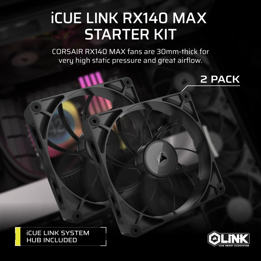 iCUE LINK RX140 MAX 140mm PWM Thick Fans Starter Kit - Thumbnail 3