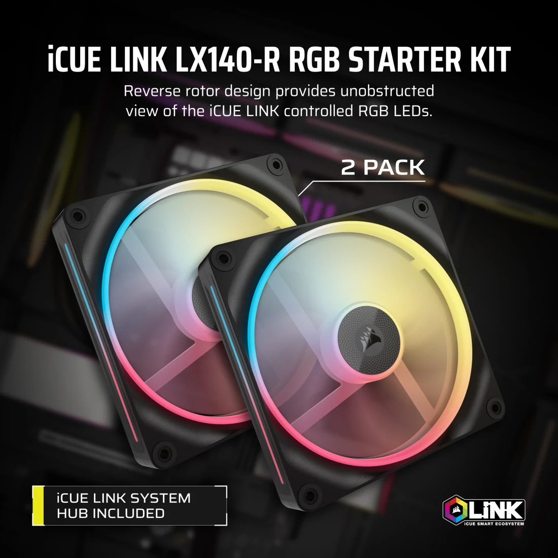 iCUE LINK LX140-R RGB 140mm PWM Reverse Fans Starter Kit - Thumbnail 3