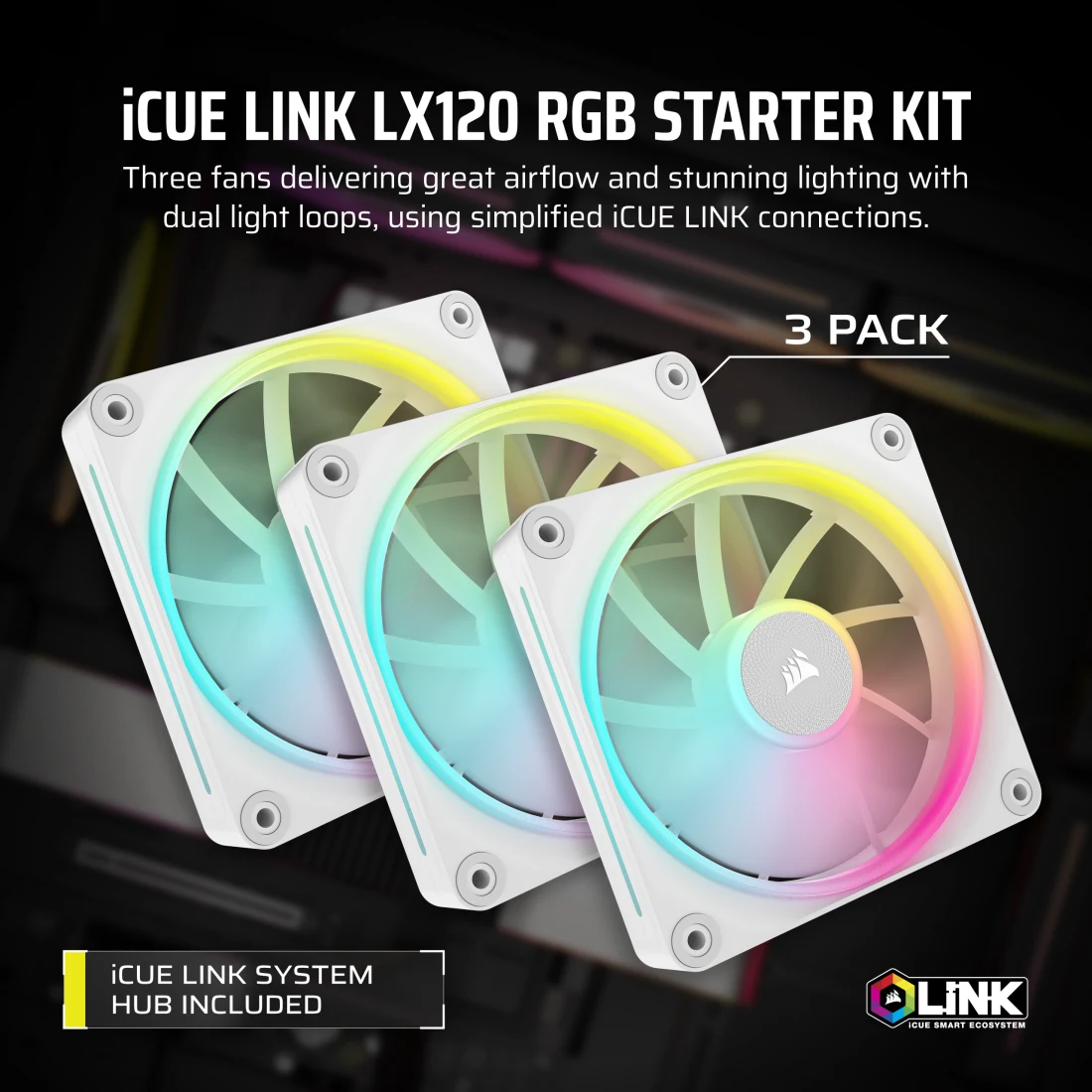 iCUE LINK LX120 RGB 120mm PWM Fans Starter Kit - Thumbnail 3