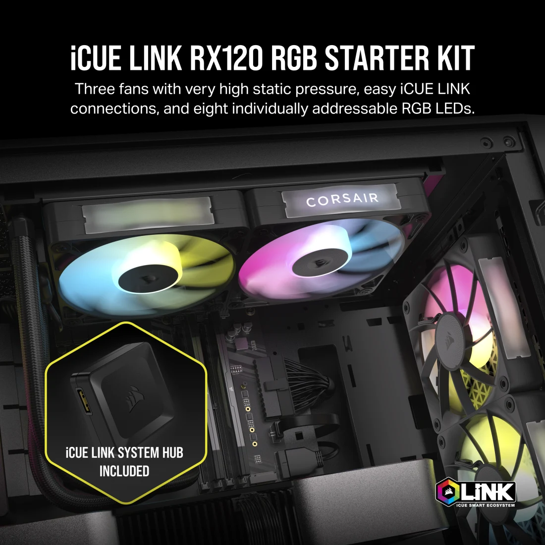 CORSAIR iCUE LINK RX120 RGB Triple 120mm PWM Fan Starter Kit - Thumbnail 5