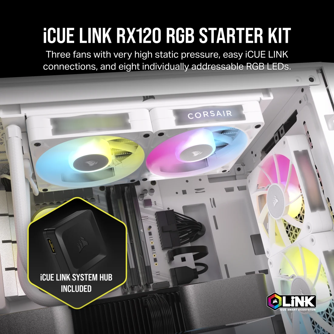 iCUE LINK RX120 RGB 120mm PWM Fan Triple Starter Kit - White