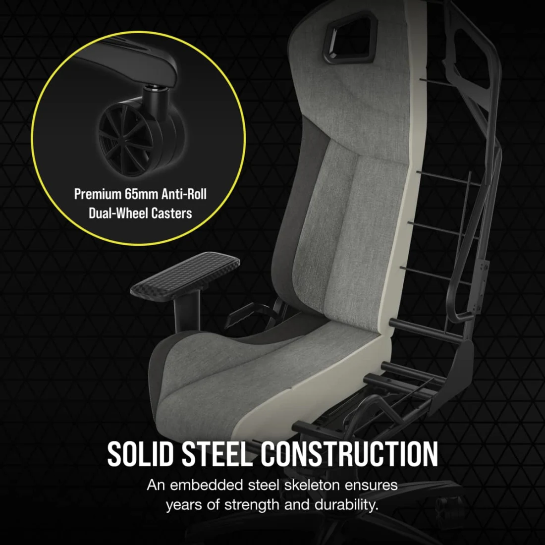 Solid steel construction and wheel casters of chair
