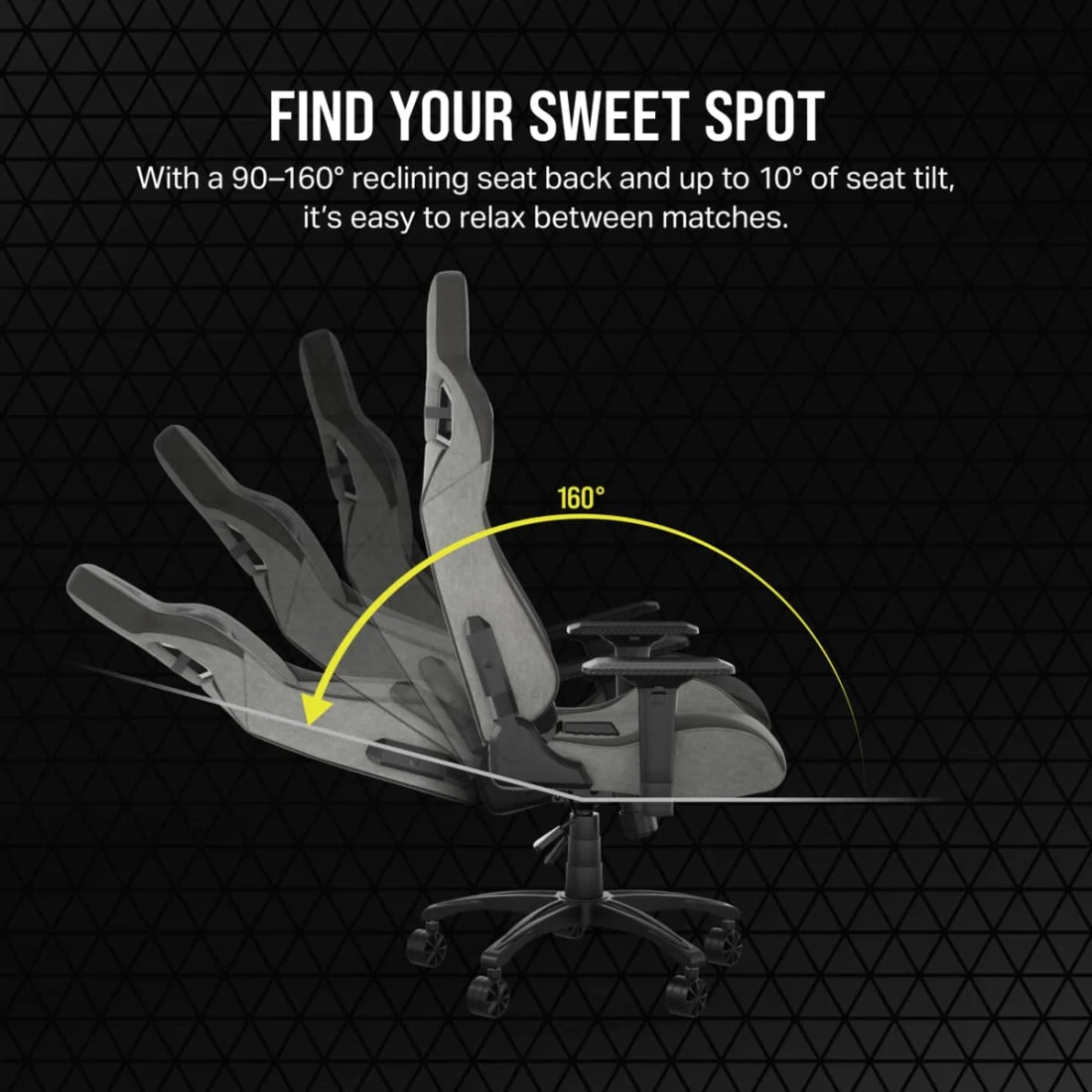 Find your sweet spot recline range 90-160 degrees with 160 degrees pictured