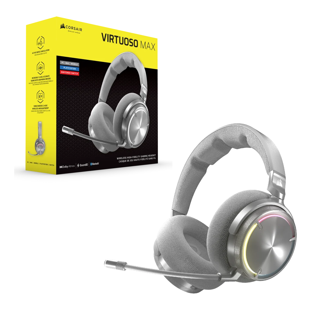 Corsair VIRTUOSO MAX Wireless Gaming Headset, Silver - Thumbnail 3