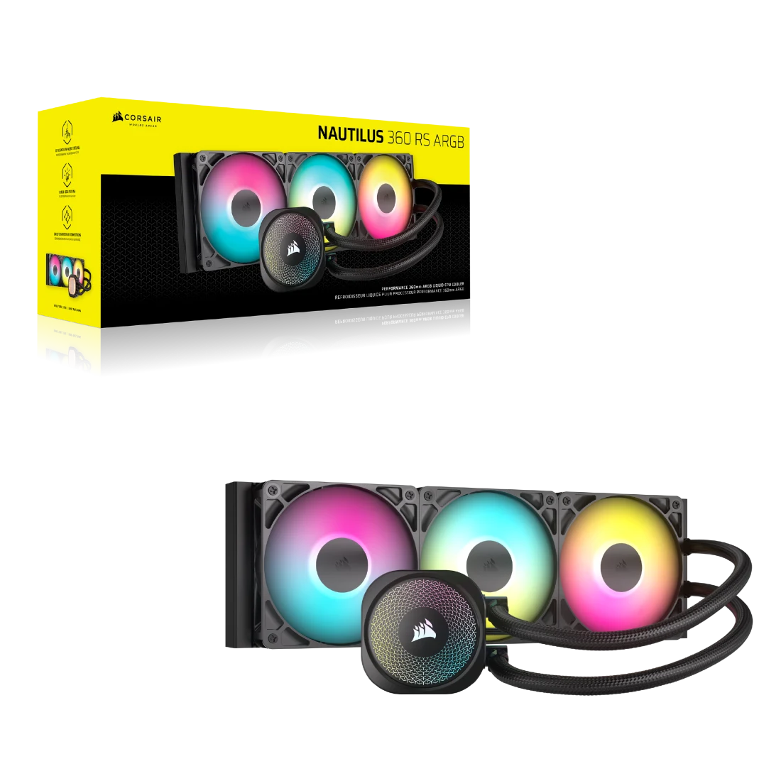 CORSAIR - NAUTILUS 360 ARGB Liquid CPU Cooler with RS120 ARGB Fans - Black - Thumbnail 2