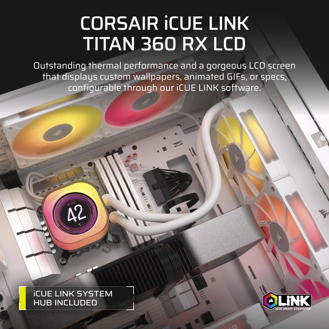 iCUE LINK TITAN 360 RX LCD Liquid CPU Cooler - White