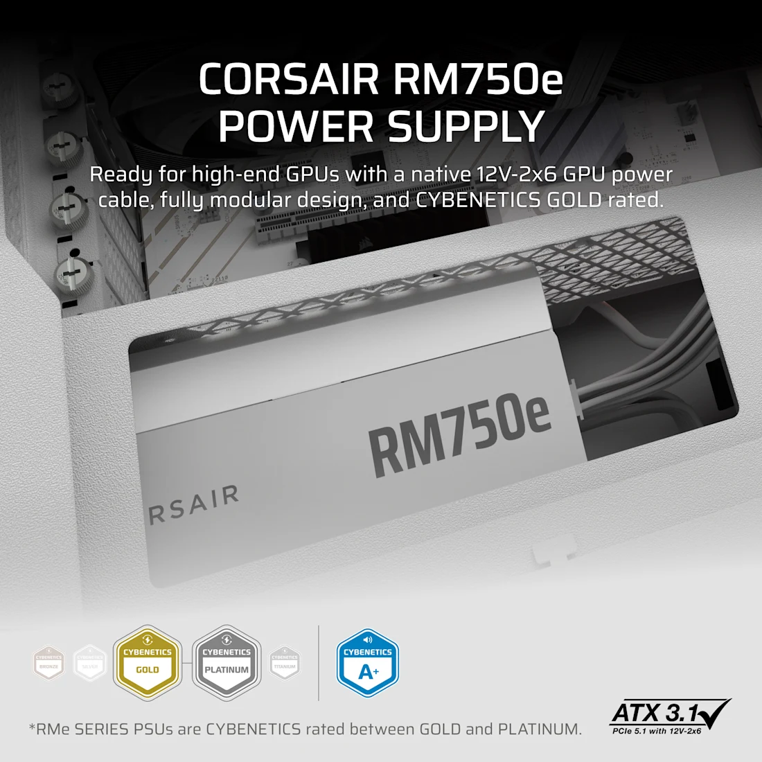 RMe Series™ RM750e - Fully Modular Low-Noise ATX Power Supply - White (IN)